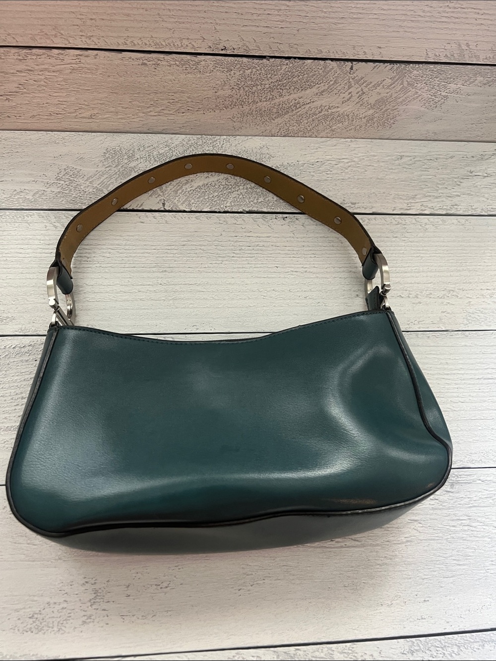 Teal Simulated Leather Shoulder Bag